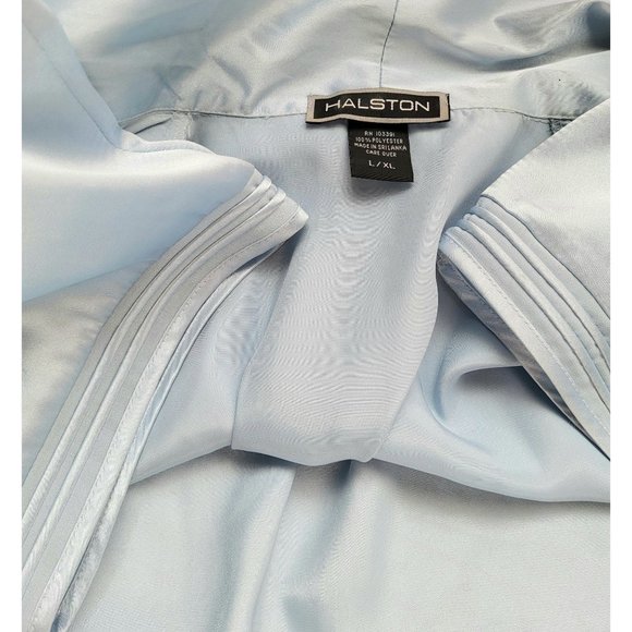 HALSTON baby blue shimmery shiny satin Belted Dressing Gown Robe Size Large - Picture 12 of 13